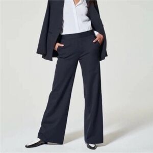 SPANX Navy Pinstripe High Rise Wide Leg Dress Pant Size M